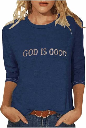 God is Good Shirt Christian Shirts for Women Oversized Church Clothing for Women 3/4 Sleeve Tops Plus Size in Saudi Arabia
