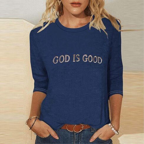 God is Good Shirt Christian Shirts for Women Oversized Church Clothing for Women 3/4 Sleeve Tops Plus Size in Saudi Arabia