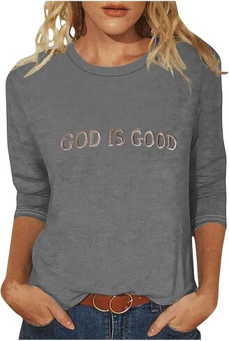 God is Good Shirt Christian Shirts for Women Oversized Church Clothing for Women 3/4 Sleeve Tops Plus Size in Saudi Arabia