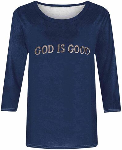 God is Good Shirt Christian Shirts for Women Oversized Church Clothing for Women 3/4 Sleeve Tops Plus Size in Saudi Arabia
