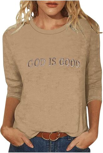 God is Good Shirt Christian Shirts for Women Oversized Church Clothing for Women 3/4 Sleeve Tops Plus Size in Saudi Arabia