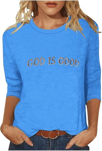 God is Good Shirt Christian Shirts for Women Oversized Church Clothing for Women 3/4 Sleeve Tops Plus Size in Saudi Arabia