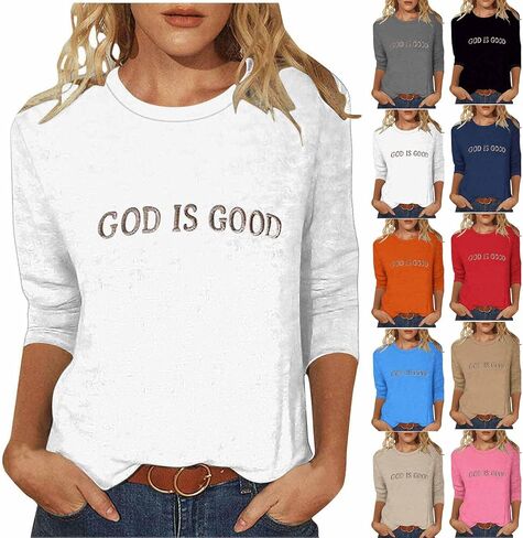 God is Good Shirt Christian Shirts for Women Oversized Church Clothing for Women 3/4 Sleeve Tops Plus Size in Saudi Arabia