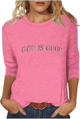 God is Good Shirt Christian Shirts for Women Oversized Church Clothing for Women 3/4 Sleeve Tops Plus Size in Saudi Arabia