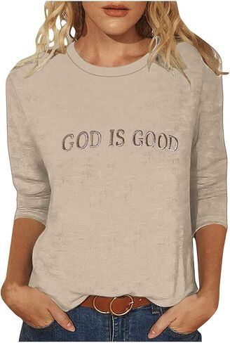 God is Good Shirt Christian Shirts for Women Oversized Church Clothing for Women 3/4 Sleeve Tops Plus Size in Saudi Arabia