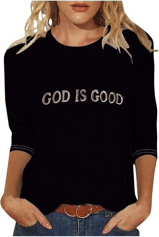 God is Good Shirt Christian Shirts for Women Oversized Church Clothing for Women 3/4 Sleeve Tops Plus Size in Saudi Arabia