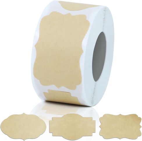 300 Pcs Kraft Labels Stickers, 1.2x2 Inch, 3 Decorative Designs, Writable for Gift Wrapping, Pantry Storage, Jars & Wedding Decor in Saudi Arabia