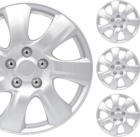 16" Universal Silver Car Wheel Cover/Hubcap Set | Replacement Snap On | Set of 4 | Universal Fit for 16 Inch Base Stock Rims in Saudi Arabia