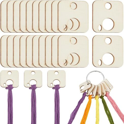 GORGECRAFT 100Pcs Wood Thread Drops 2.3 x 1.1 Inch Wooden Rectangle Cross Stitch Board Card Embroidery Threads Organizer Holder Bobbins Floss with Iron Binder Rings for DIY Craft Sewing Storage in Saudi Arabia