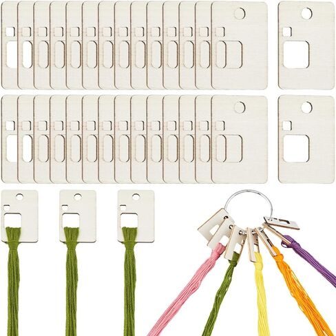 GORGECRAFT 100Pcs Wood Thread Drops 2.3 x 1.1 Inch Wooden Rectangle Cross Stitch Board Card Embroidery Threads Organizer Holder Bobbins Floss with Iron Binder Rings for DIY Craft Sewing Storage in Saudi Arabia