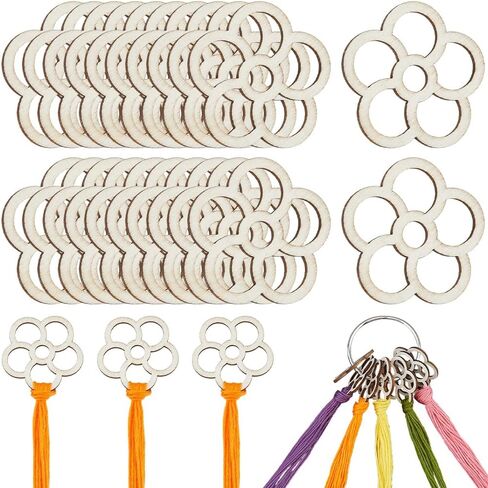 GORGECRAFT 100Pcs Wood Thread Drops 2.3 x 1.1 Inch Wooden Rectangle Cross Stitch Board Card Embroidery Threads Organizer Holder Bobbins Floss with Iron Binder Rings for DIY Craft Sewing Storage in Saudi Arabia