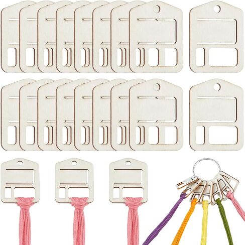 GORGECRAFT 100Pcs Wood Thread Drops 2.3 x 1.1 Inch Wooden Rectangle Cross Stitch Board Card Embroidery Threads Organizer Holder Bobbins Floss with Iron Binder Rings for DIY Craft Sewing Storage in Saudi Arabia