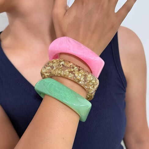 CJIAYUJEW Acrylic Chunky Bangle Bracelets for Women Irregular Colorful Acrylic Resin Bracelet Set Fashion Geometric Cuff Wide Bangles in Saudi Arabia