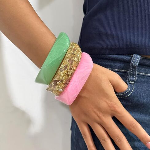 CJIAYUJEW Acrylic Chunky Bangle Bracelets for Women Irregular Colorful Acrylic Resin Bracelet Set Fashion Geometric Cuff Wide Bangles in Saudi Arabia