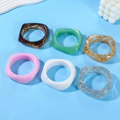 CJIAYUJEW Acrylic Chunky Bangle Bracelets for Women Irregular Colorful Acrylic Resin Bracelet Set Fashion Geometric Cuff Wide Bangles in Saudi Arabia