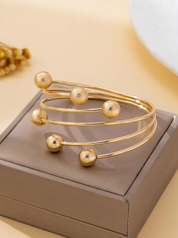Women's Bracelet, Fashionable, Exquisite Round Ball, Multi-Layered Lines, Open Adjustable Bracelet, Suitable for Daily Wear,Golden in Saudi Arabia