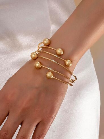 Women's Bracelet, Fashionable, Exquisite Round Ball, Multi-Layered Lines, Open Adjustable Bracelet, Suitable for Daily Wear,Golden in Saudi Arabia