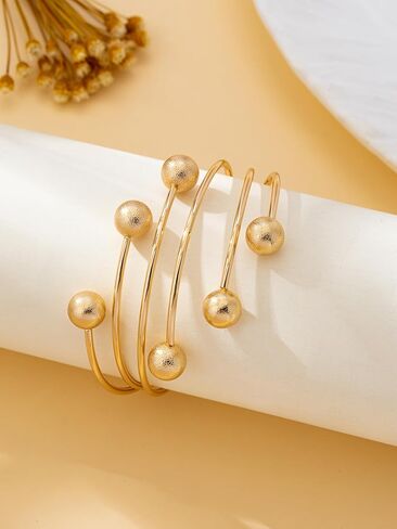 Women's Bracelet, Fashionable, Exquisite Round Ball, Multi-Layered Lines, Open Adjustable Bracelet, Suitable for Daily Wear,Golden in Saudi Arabia