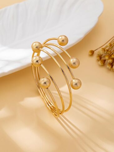 Women's Bracelet, Fashionable, Exquisite Round Ball, Multi-Layered Lines, Open Adjustable Bracelet, Suitable for Daily Wear,Golden in Saudi Arabia