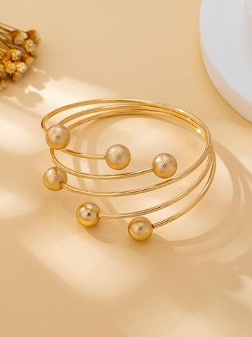 Women's Bracelet, Fashionable, Exquisite Round Ball, Multi-Layered Lines, Open Adjustable Bracelet, Suitable for Daily Wear,Golden in Saudi Arabia