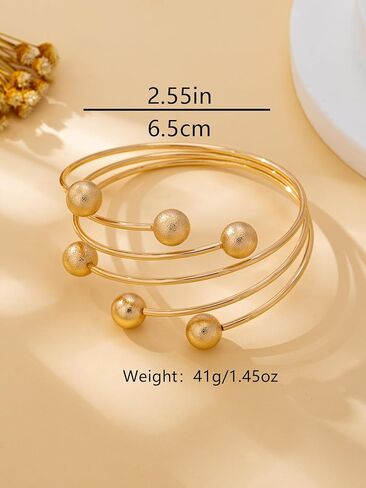 Women's Bracelet, Fashionable, Exquisite Round Ball, Multi-Layered Lines, Open Adjustable Bracelet, Suitable for Daily Wear,Golden in Saudi Arabia