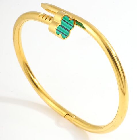 Four Leaf Clover Nail Bracelet for Women – 18K Gold Plated Stainless Steel Adjustable Cuff Jewelry in Saudi Arabia
