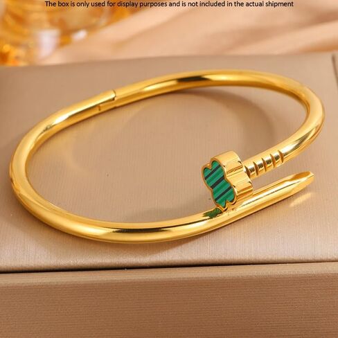 Four Leaf Clover Nail Bracelet for Women – 18K Gold Plated Stainless Steel Adjustable Cuff Jewelry in Saudi Arabia
