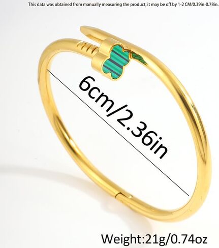 Four Leaf Clover Nail Bracelet for Women – 18K Gold Plated Stainless Steel Adjustable Cuff Jewelry in Saudi Arabia