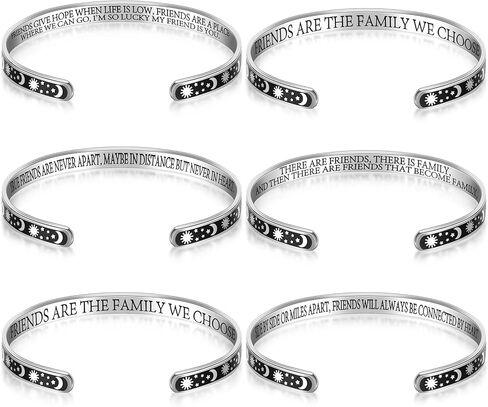 Tondiamo 6 Pack Galentine's Day Friendship Bracelets Gifts for Women Engraved Cuff Bracelets Friends Inspirational Stainless Steel Jewelry Friendship Gifts for Birthday Memorial for Her Mom in Saudi Arabia