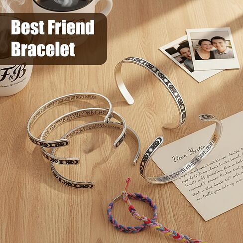 Tondiamo 6 Pack Galentine's Day Friendship Bracelets Gifts for Women Engraved Cuff Bracelets Friends Inspirational Stainless Steel Jewelry Friendship Gifts for Birthday Memorial for Her Mom in Saudi Arabia