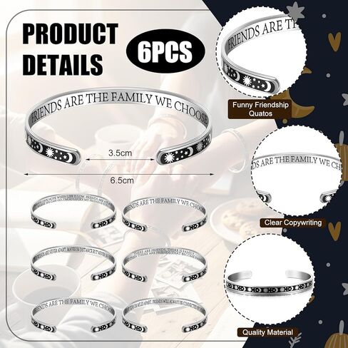 Tondiamo 6 Pack Galentine's Day Friendship Bracelets Gifts for Women Engraved Cuff Bracelets Friends Inspirational Stainless Steel Jewelry Friendship Gifts for Birthday Memorial for Her Mom in Saudi Arabia