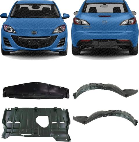 New Front & Rear Engine Splash Shield Under Cover + Fender Liners Left Driver Right Passenger Side for 2010-2013 Mazda 3 Direct Replacement MA1249139 MA1248139 MA1228113 MA1228112 in Saudi Arabia