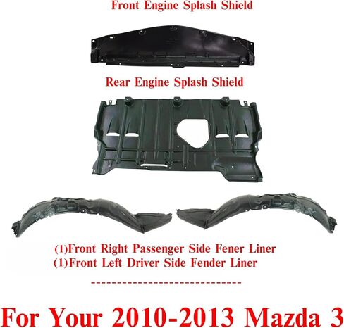 New Front & Rear Engine Splash Shield Under Cover + Fender Liners Left Driver Right Passenger Side for 2010-2013 Mazda 3 Direct Replacement MA1249139 MA1248139 MA1228113 MA1228112 in Saudi Arabia