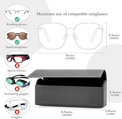 Linkidea Oversized Sunglasses Case, Large Frame Glasses Case for Sunglass, Eyeglasses Travel Bag Compatible with Persol Rectangle/Aviator RayBan Caravan Reverse Square/Rectangular (Black) in Saudi Arabia