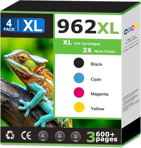 خراطيش حبر 962XL متوافقة مع مجموعة خراطيش الحبر HP 962 تعمل مع حبر طابعة HP OfficeJet Pro 9019e 9020e 9022e 9025e 9028e 9010 9014e 9015e 9016 9018e أسود سماوي أرجواني أصفر (4 عبوات) in Kuwait
