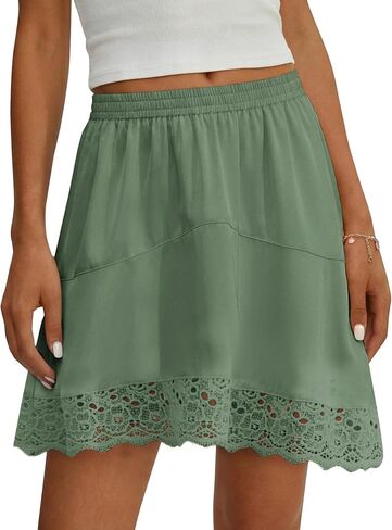 Yousify Womens Summer Mini Skirts Y2K Lace Trim Skirt Casual High Waisted Satin Silk Flowy Going Out Beach Short Skirt in Saudi Arabia