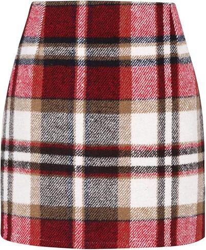 Women's High Waist Plaid Bodycon Pencil Skirt - Wool Blend Mini Skirt in Saudi Arabia