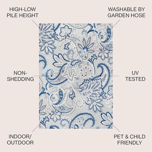 JONATHAN Y Paisley High-Low Indoor Outdoor Area Rug 5X8 Light Gray/Blue, Gordes for Backyard, Patio, Porch, Easy-Cleaning, High Traffic, Pet-Friendly, Non-Shedding (AMC103C-5) in Saudi Arabia