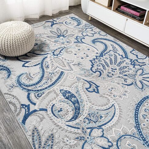 JONATHAN Y Paisley High-Low Indoor Outdoor Area Rug 5X8 Light Gray/Blue, Gordes for Backyard, Patio, Porch, Easy-Cleaning, High Traffic, Pet-Friendly, Non-Shedding (AMC103C-5) in Saudi Arabia