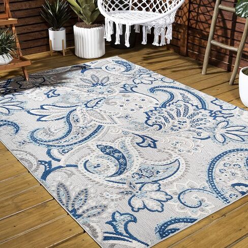 JONATHAN Y Paisley High-Low Indoor Outdoor Area Rug 5X8 Light Gray/Blue, Gordes for Backyard, Patio, Porch, Easy-Cleaning, High Traffic, Pet-Friendly, Non-Shedding (AMC103C-5) in Saudi Arabia