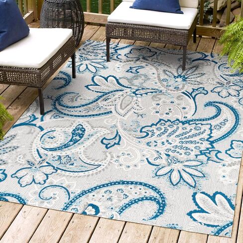 JONATHAN Y Paisley High-Low Indoor Outdoor Area Rug 5X8 Light Gray/Blue, Gordes for Backyard, Patio, Porch, Easy-Cleaning, High Traffic, Pet-Friendly, Non-Shedding (AMC103C-5) in Saudi Arabia