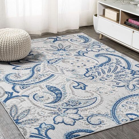 JONATHAN Y Paisley High-Low Indoor Outdoor Area Rug 5X8 Light Gray/Blue, Gordes for Backyard, Patio, Porch, Easy-Cleaning, High Traffic, Pet-Friendly, Non-Shedding (AMC103C-5) in Saudi Arabia