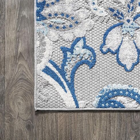 JONATHAN Y Paisley High-Low Indoor Outdoor Area Rug 5X8 Light Gray/Blue, Gordes for Backyard, Patio, Porch, Easy-Cleaning, High Traffic, Pet-Friendly, Non-Shedding (AMC103C-5) in Saudi Arabia