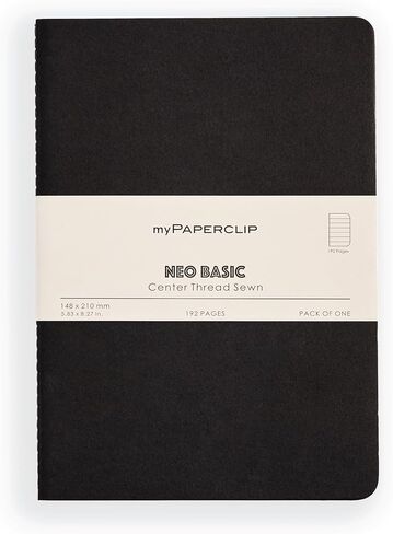 myPAPERCLIP NeoBasic A5 Plain Notebook | 192 Pages, 80 GSM, 250 GSM Soft Cover, A5 (5.83 x 8.27 in) | Black in Kuwait