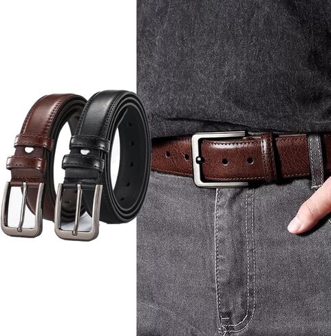 2 Pack Belt Men, Mens Belts Leather, Leather Dress & Casual Belt for Work and Business with Adjustable Fit in Saudi Arabia