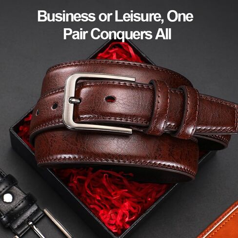 2 Pack Belt Men, Mens Belts Leather, Leather Dress & Casual Belt for Work and Business with Adjustable Fit in Saudi Arabia