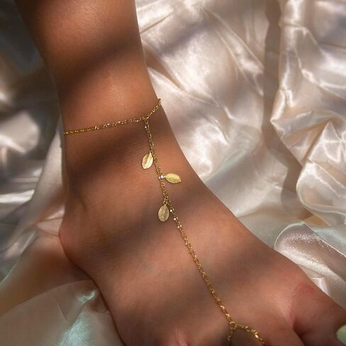 Gold Leaf Dainty Toe Anklet Gorgeous Foot Chain Body Jewelry Elegant Anklets in Kuwait