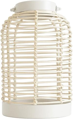 Veylo Works Rattan Lantern - ديكور بوهو للاستخدام الداخلي والخارجي - أضواء الطاولة والتعليق الحديثة المصنوعة يدويًا المقاومة للطقس - غرفة بوهو وديكور المنزل (أبيض غير لامع) in Kuwait