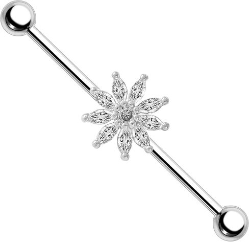 16G 14G CZ Flower Industrial Piercing Jewelry Surgical Steel, Cute Sunflower CZ Industrial Bar Piercing, Industrial Jewelry for Women in Saudi Arabia