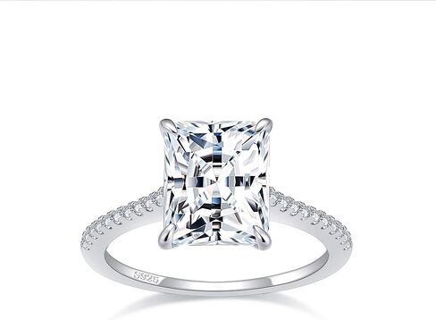 BAGUTTA PAVONE 4CT CZ Engagement Rings for Women,Women's Princess/Radiant Cut 925 Sterling Silver Solitaire Wedding Bands Engagement Promise Rings for Her with 18K White Gold Plated. in Saudi Arabia